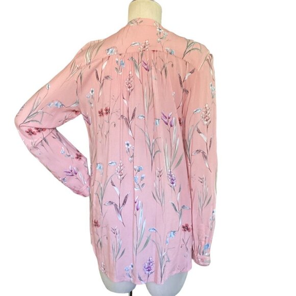 Sundance Floral Half-Button-Front Pinch Pleat Bodice Tunic Top Sz M Pink 108K - Picture 4 of 7